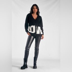 ELAN ‘LOVE’ Elevated Neutral Knit Cardigan with LOVE Motif. Large.